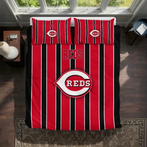 Cincinnati Reds Stripe Style Bedding Set Best Selling