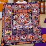 Clemson Tigers Quilt Blanket 130th Anniversary Purple Orange