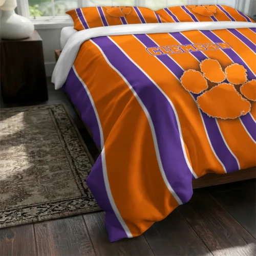 Clemson Tigers Stripe Style Bedding Set Fashion Forward