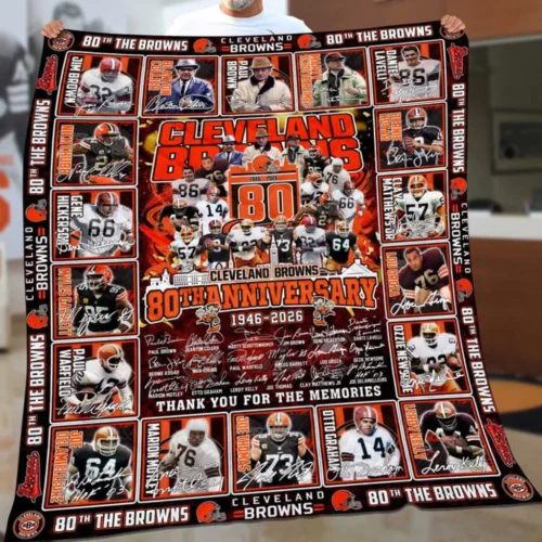 Cleveland Browns Quilt Blanket 80th Anniversary Orange Brown