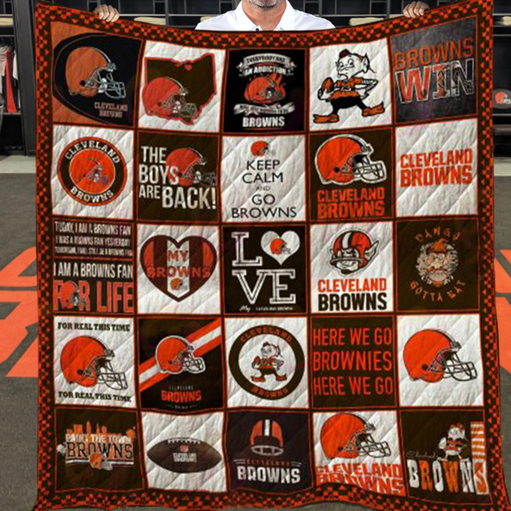 Cleveland Browns Quilt Blanket Patchwork Logo Orange Brown Cleveland Browns Quilt Blanket Patchwork Logo Orange Brown