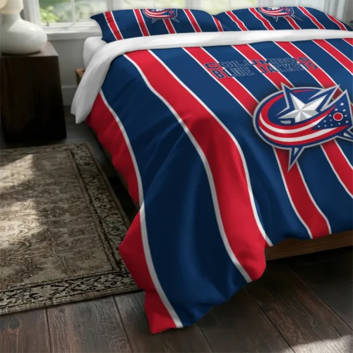 Columbus Blue Jackets Stripe Style Bedding Set Fashion Forward