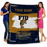 custom fiu panthers grunge patch blue white quilt blanket best selling.webp