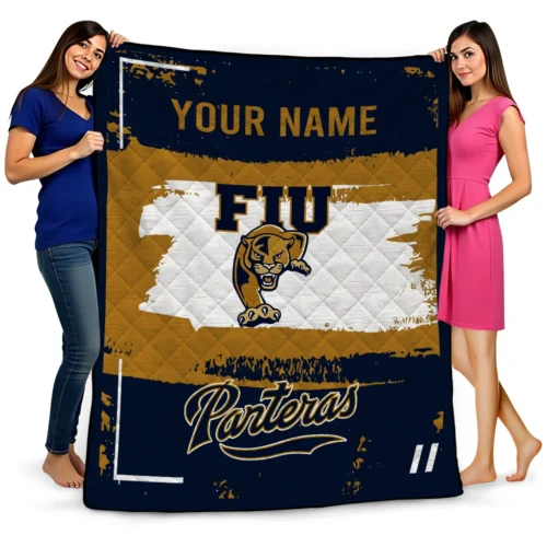 custom fiu panthers grunge patch blue white quilt blanket best selling.webp