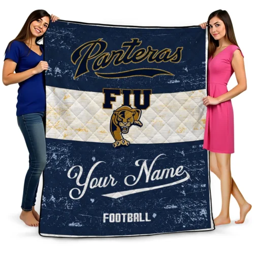 custom fiu panthers hibiscus burst blue white quilt blanket best selling.webp