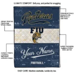 custom fiu panthers hibiscus burst blue white quilt blanket best selling.webp