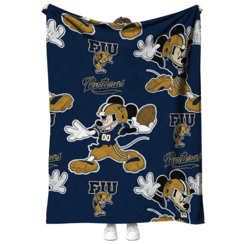 custom fiu panthers mickey football blue quilt blanket fashion forward.webp