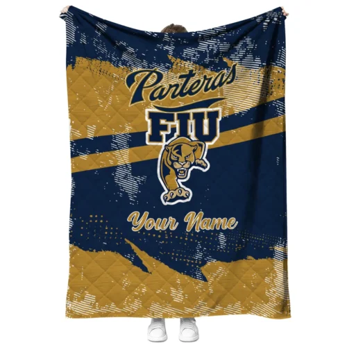 customized fiu panthers brushstroke layers blue quilt blanket fashion forward.webp