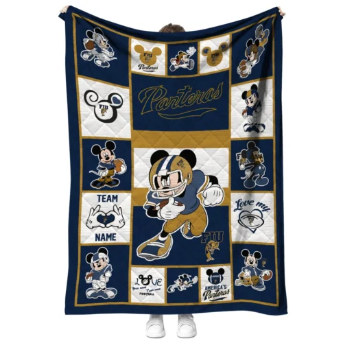 customized fiu panthers mickey crimson blue white quilt blanket fashion forward.webp