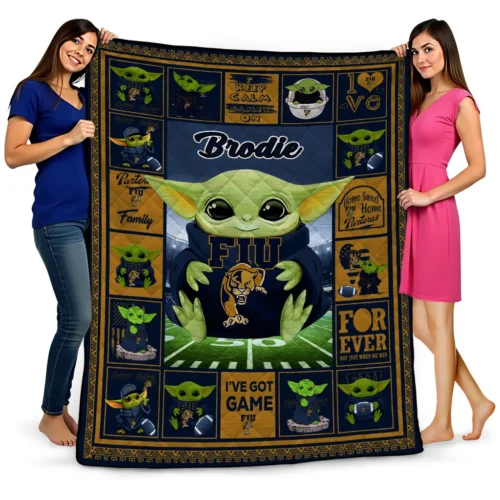 customized fiu panthers yody baby pattern blue quilt blanket best selling.webp