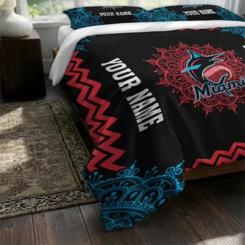 Customized Miami Marlins Mandala Lacework Bedding Set Fashion Forward