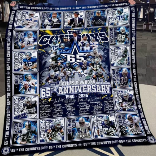 Dallas Cowboys Quilt Blanket 65th Anniversary Blue White