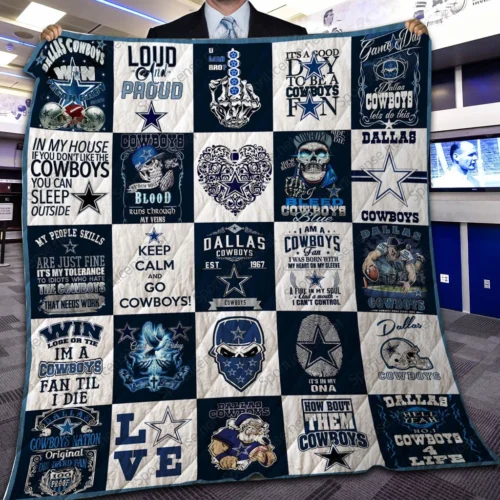 Dallas Cowboys Quilt Blanket Patchwork Design Blue White