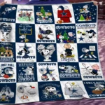 Dallas Cowboys Quilt Blanket Snoopy Cartoon Patchwork Navy White