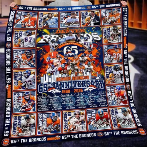 Denver Broncos Quilt Blanket 65th Anniversary Blue Orange