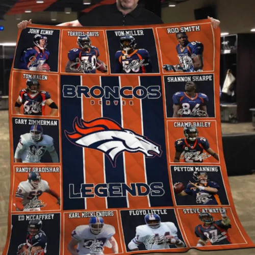 Denver Broncos Quilt Blanket Legends Orange Blue