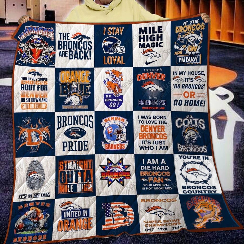 Denver Broncos Quilt Blanket Team Logos Patchwork Blue Orange Denver Broncos Quilt Blanket Team Logos Patchwork Blue Orange