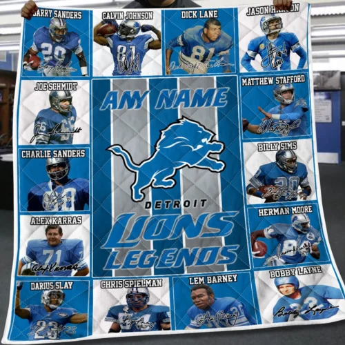 Detroit Lions Quilt Blanket Legends Blue White