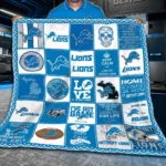 Detroit Lions Quilt Blanket - Patchwork Logo Blue White 1 Detroit Lions Quilt Blanket Patchwork Logo Blue White