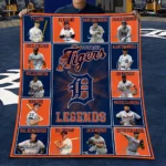 Detroit Tigers Quilt Blanket Legends Orange Navy Blue