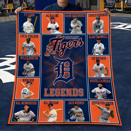 Detroit Tigers Quilt Blanket Legends Orange Navy Blue