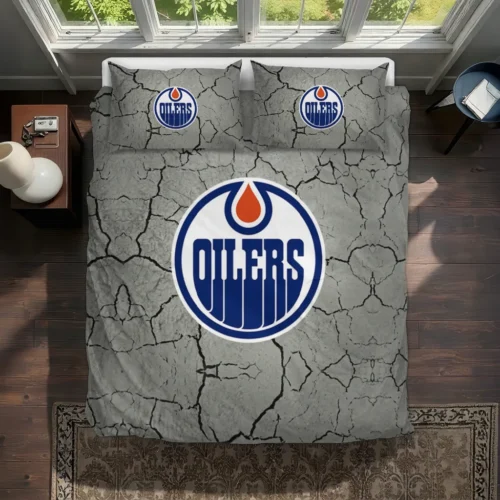 Edmonton Oilers Cracked Texture Bedding Set Best Selling