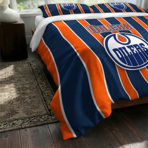 Edmonton Oilers Stripe Style Bedding Set Fashion Forward