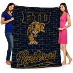 fiu panthers brick grid blue quilt blanket best selling.webp