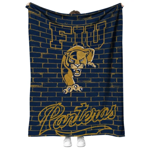 fiu panthers brick grid blue quilt blanket fashion forward.webp