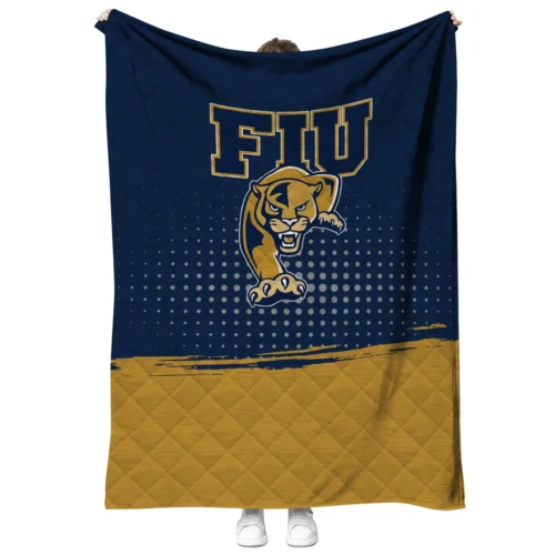 fiu panthers dot illusion blue quilt blanket fashion forward.webp