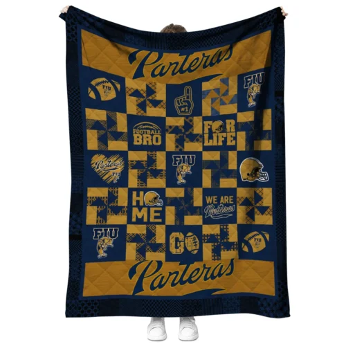 fiu panthers helmet heart blue quilt blanket fashion forward.webp