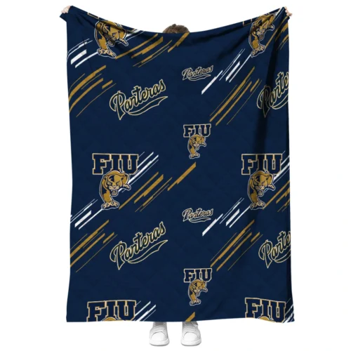 fiu panthers sketch lines blue quilt blanket fashion forward.webp