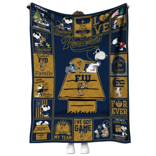 fiu panthers snoopy love blue quilt blanket fashion forward.webp