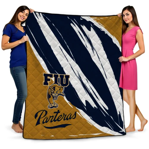 fiu panthers stroke art blue white quilt blanket best selling.webp