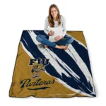 fiu panthers stroke art blue white quilt blanket best selling.webp