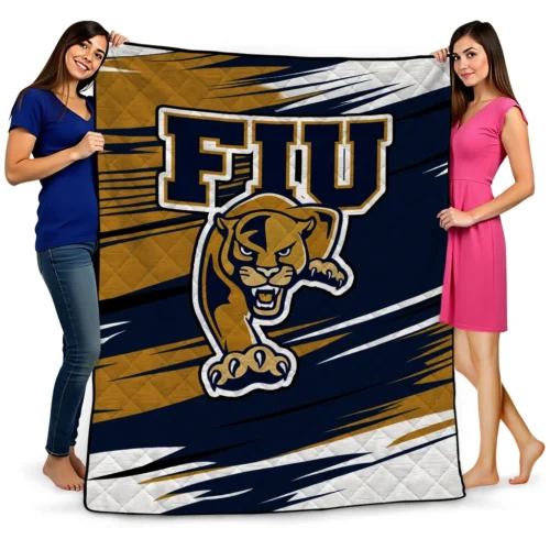 fiu panthers wild lines blue white quilt blanket best selling.webp