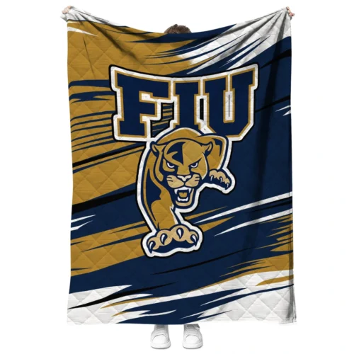 fiu panthers wild lines blue white quilt blanket fashion forward.webp