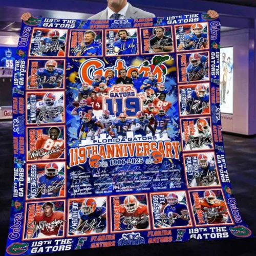 Florida Gators Quilt Blanket 119th Anniversary Blue Orange