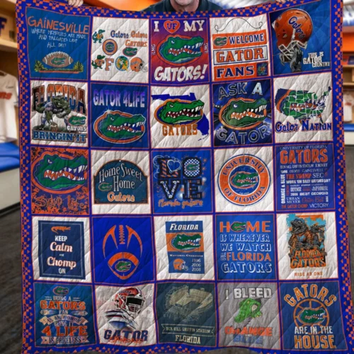 Florida Gators Quilt Blanket Iconic Logo Patchwork Blue Orange