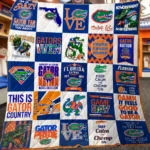 Florida Gators Quilt Blanket Patchwork Collage Blue Orange