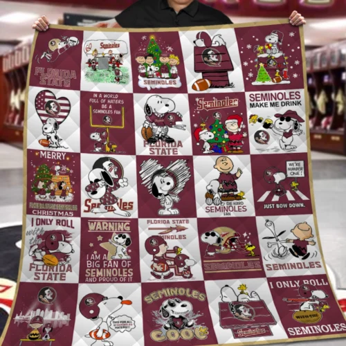 Florida State Quilt Blanket Snoopy Cartoon Patchwork Maroon White
