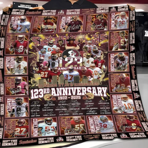 Florida State Seminoles Quilt Blanket 123rd Anniversary Brown White