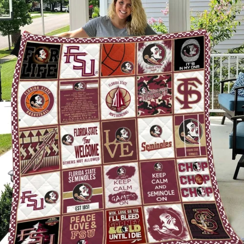 Florida State Seminoles Quilt Blanket Logo Patchwork Burgundy White