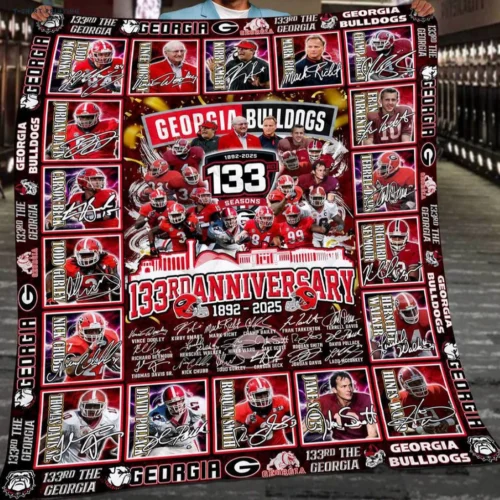 Georgia Bulldogs Quilt Blanket 133rd Anniversary Red White
