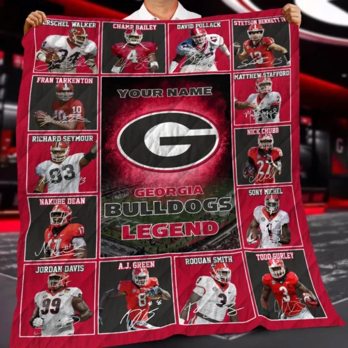 Georgia Bulldogs Quilt Blanket Legend Red White