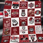 Georgia Bulldogs Quilt Blanket Patchwork Logo Red White