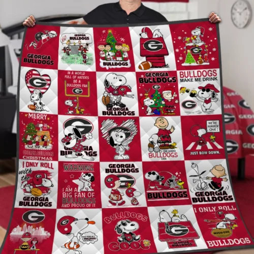 Georgia Bulldogs Quilt Blanket Snoopy Pattern Red White
