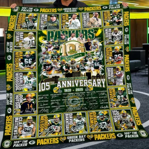 Green Bay Packers Quilt Blanket 105th Anniversary Green Yellow