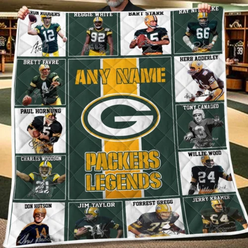 Green Bay Packers Quilt Blanket Legends Green Yellow