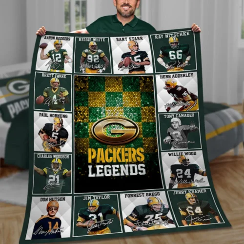 Green Bay Packers Quilt Blanket Legends Patchwork Green Yellow